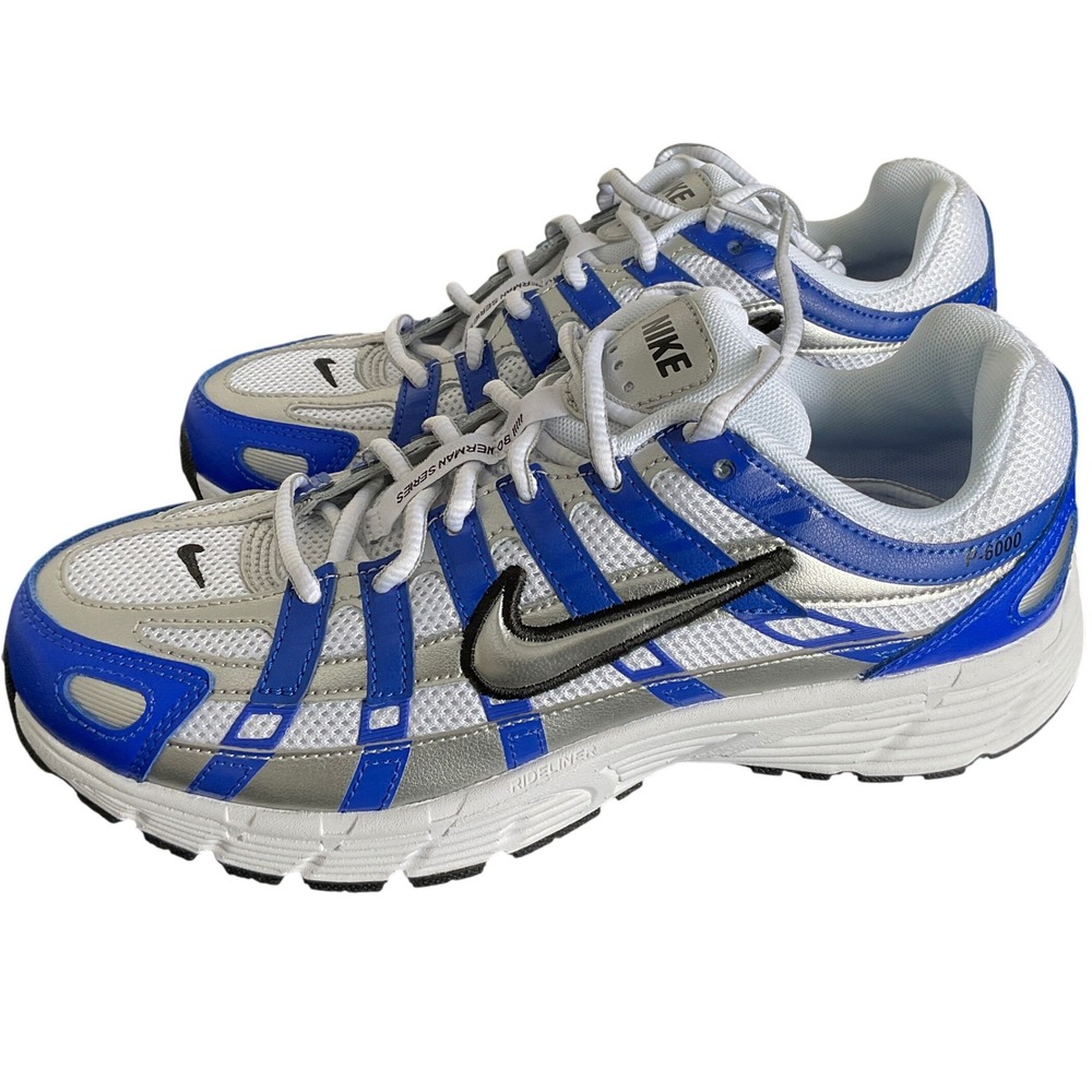 Nike P-6000 White Royal Blue Silver Metallic HV5064-402 Sneakers 6Y Womens 7.5